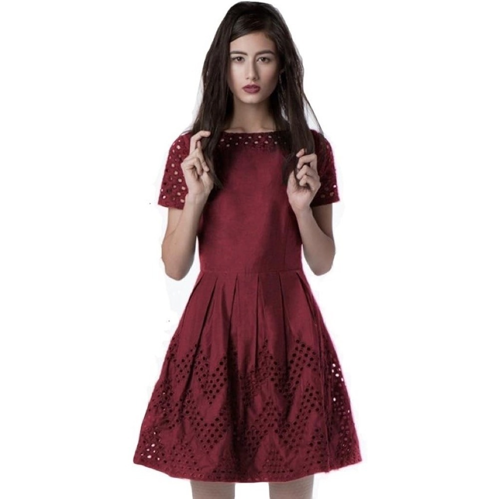 DEAR CREATURES Piper‎ Berry Embroidered Dress Dark Red Embroidered X-Small